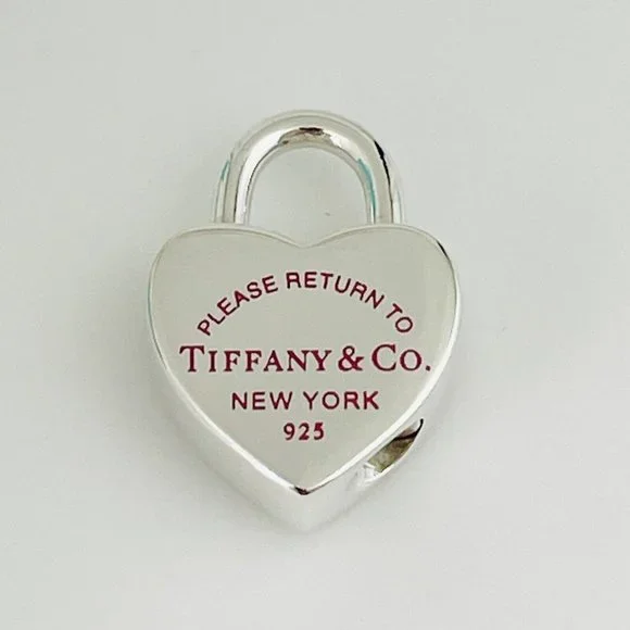 RARE Return to Tiffany Heart Padlock Charm Pendant in Red Enamel and Silver - Picture 1 of 6